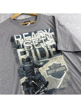 Harley-Davidson Mens XL Gray Graphic T Shirt Ready Set Ride Motorcycle Biker Tee